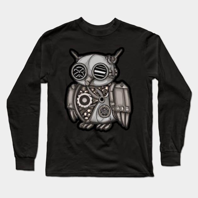 steampunk owl, cyberpunk owl, owl with armor, robo owl Long Sleeve T-Shirt by maxdax